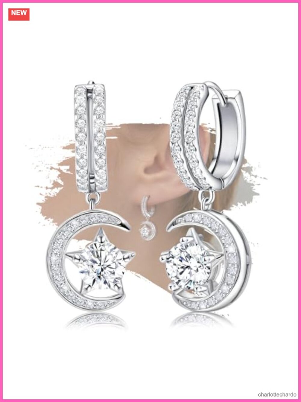 Sterling Silver Dangle Hoop Earrings Hypoallergenic CZ Drop Women